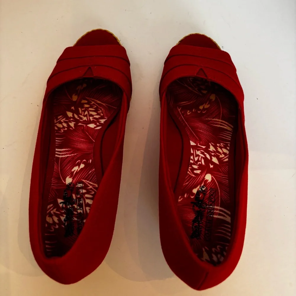 Coach and Four Red Peep Toe Wedge Espadrille Women's Size 7